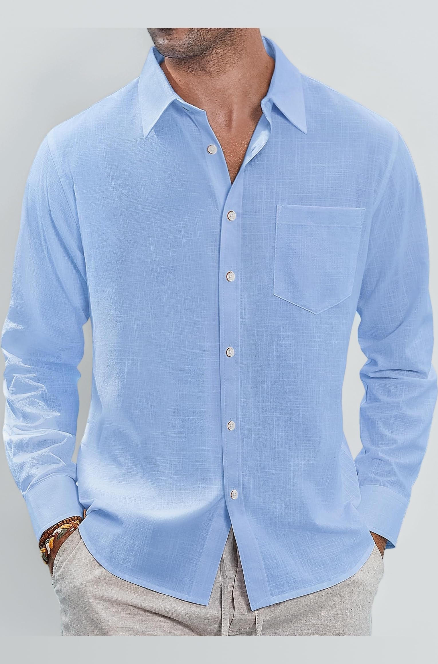 J.VER Men's Linen Shirts Casual Button Down Long Sleeve Shirt Solid Spread Collar Summer Beach Shirts with Pocket