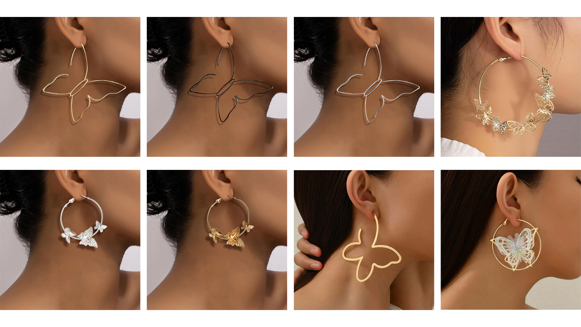 Butterfly Hoop Earrings For Women - Gold Large Hoops With Rhinestones, Fashion Statement Jewelry, Christmas & Gift Idea - View #2