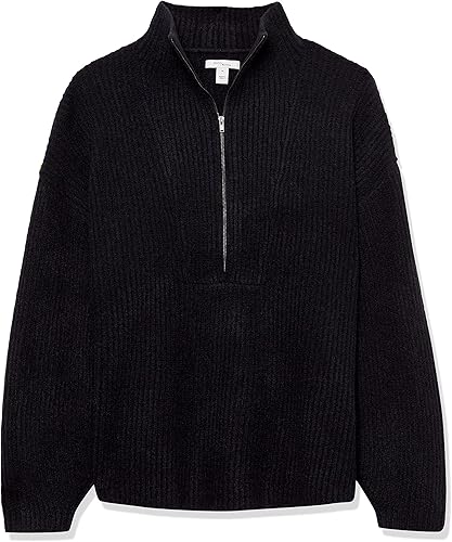 Vista 6 de Tienda Essentials Suéteres para mujer, estilo casual, elástico de calibre medio, media cremallera, cuello tipo polo