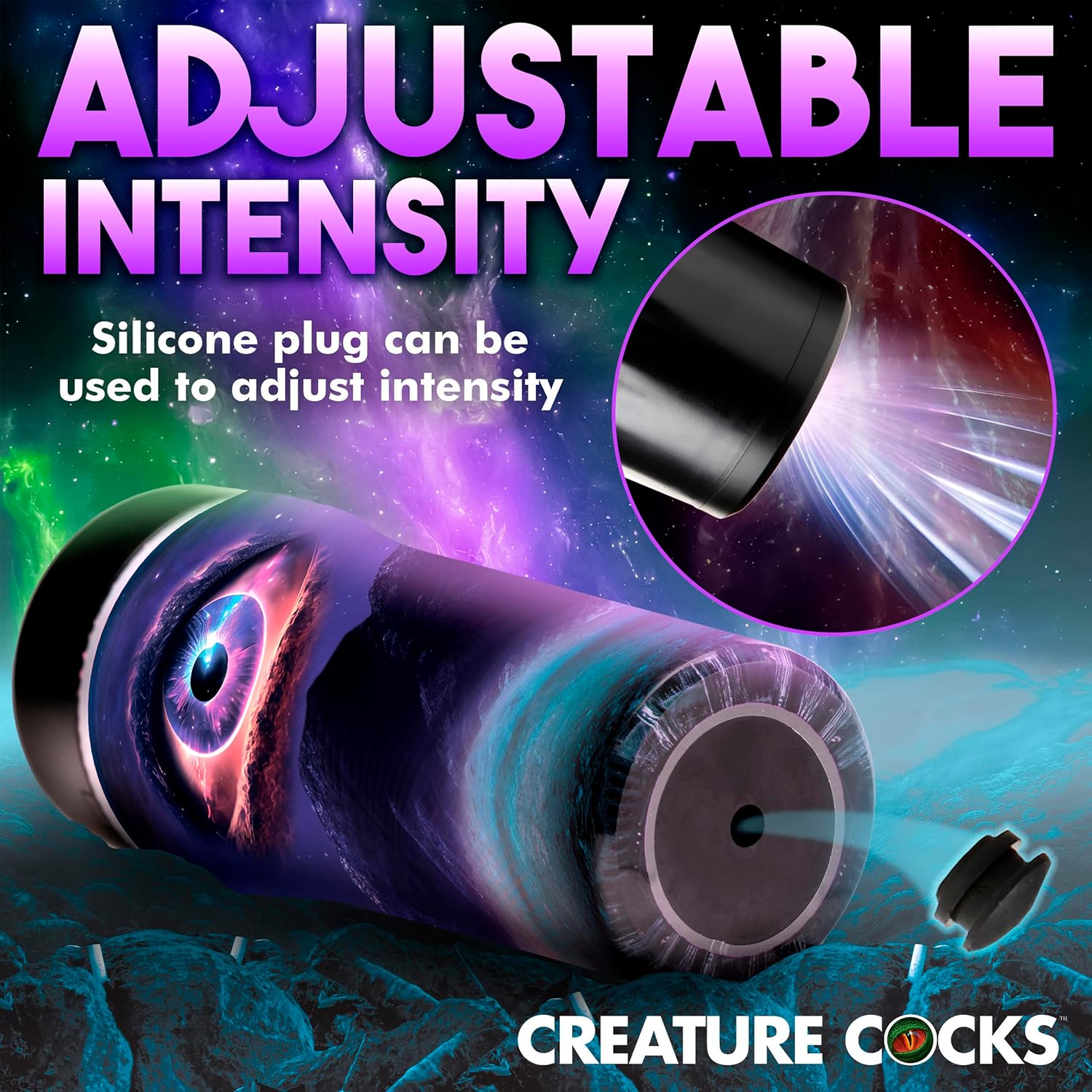 CREATURE COCKS Wormhole Alien Stroker for Men & Couples. Soft & Stretchy, Unique Inner Texture, Fantasy Male Masturbator, Open-Ended Design, Adjustable Suction Intensity. 1 Piece, Purple