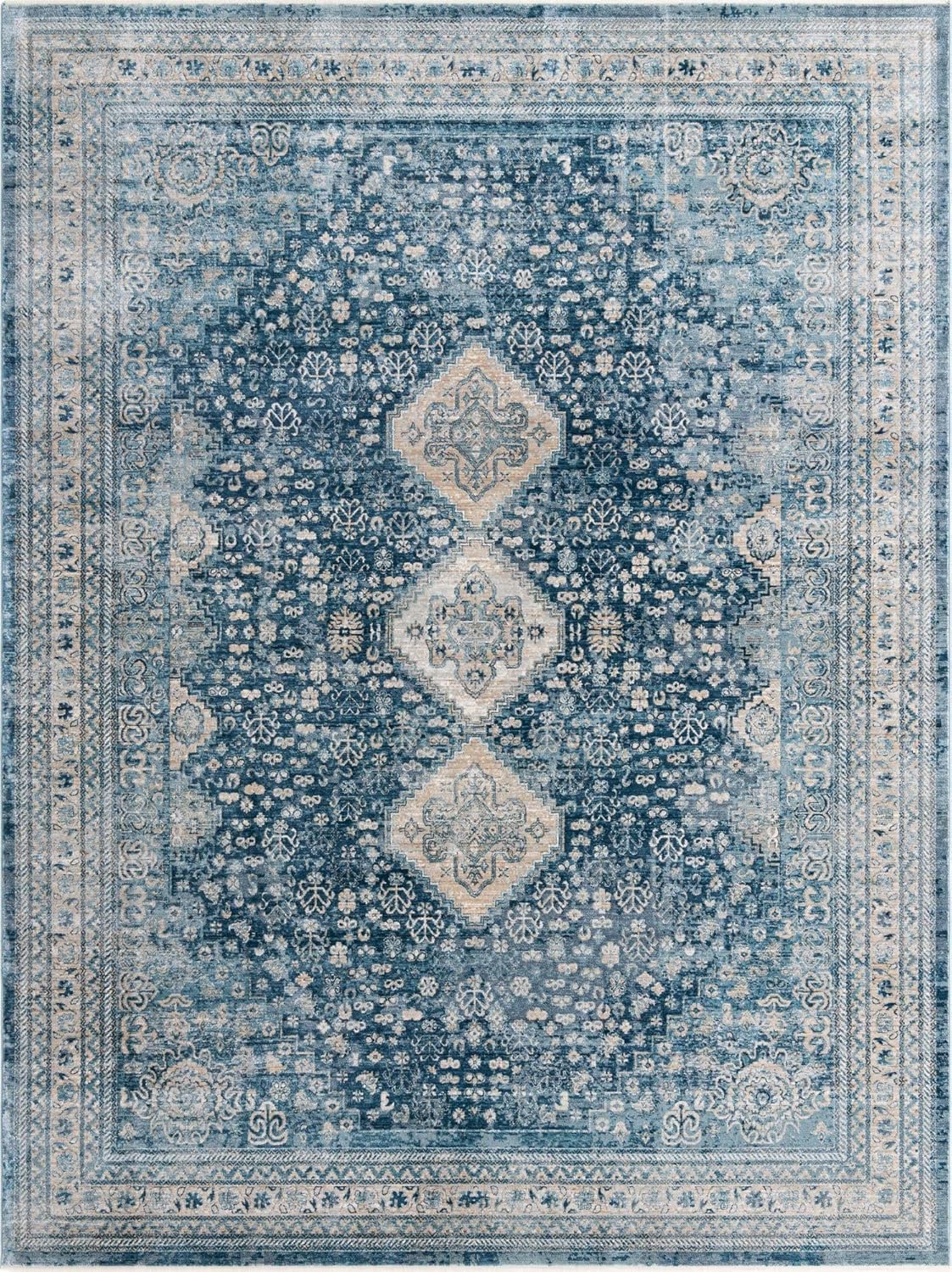 Rugs.com Newport Collection Rug – 9' x 12' Navy Blue Medium Rug Perfect for Living Rooms, Large Dining Rooms, Open Floorplans
