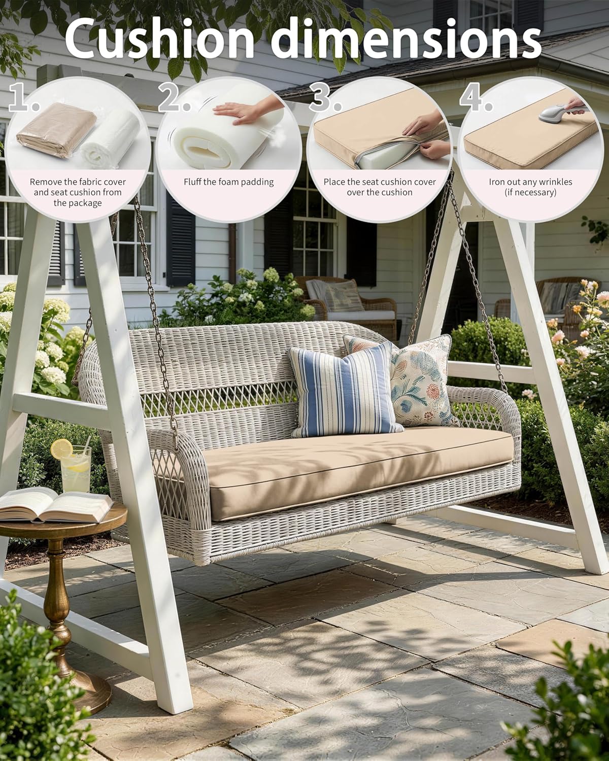 Outdoor Bench Cushions for Patio Furniture 36 X 18 Inch Water-Resistant & Fade-Resistant 3.5" Thick Removable Outdoor Couch Cushion with Hidden Zipper & Ties for Bench, Porch Swing, Loveseat