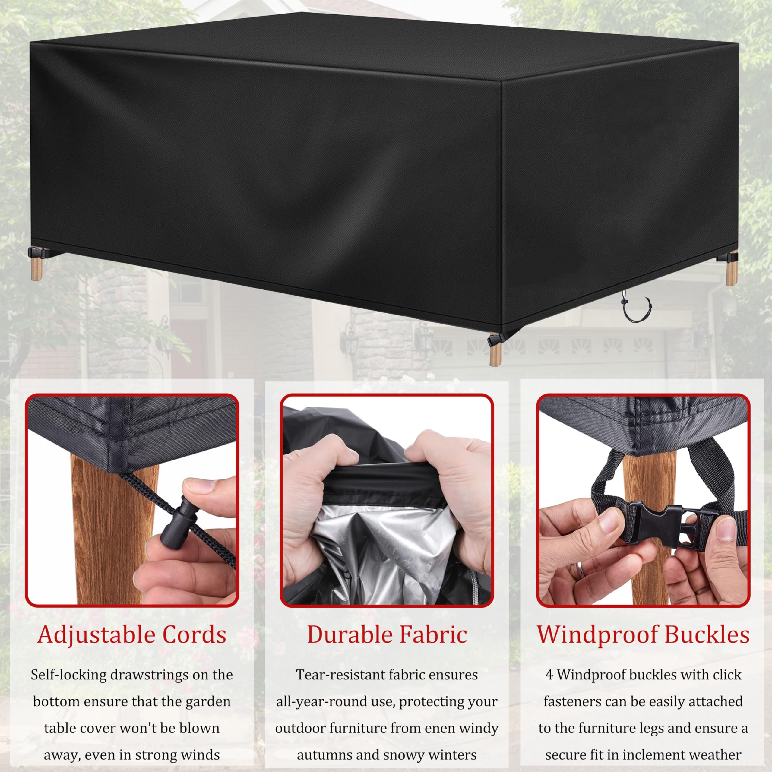 Housse de Protection Salon de Jardin 200x125x105 cm | Bâche pour Meubles et Table Extérieure Imperméable | Tissu Oxford 420D Robuste avec Cordon de Serrage, Noir