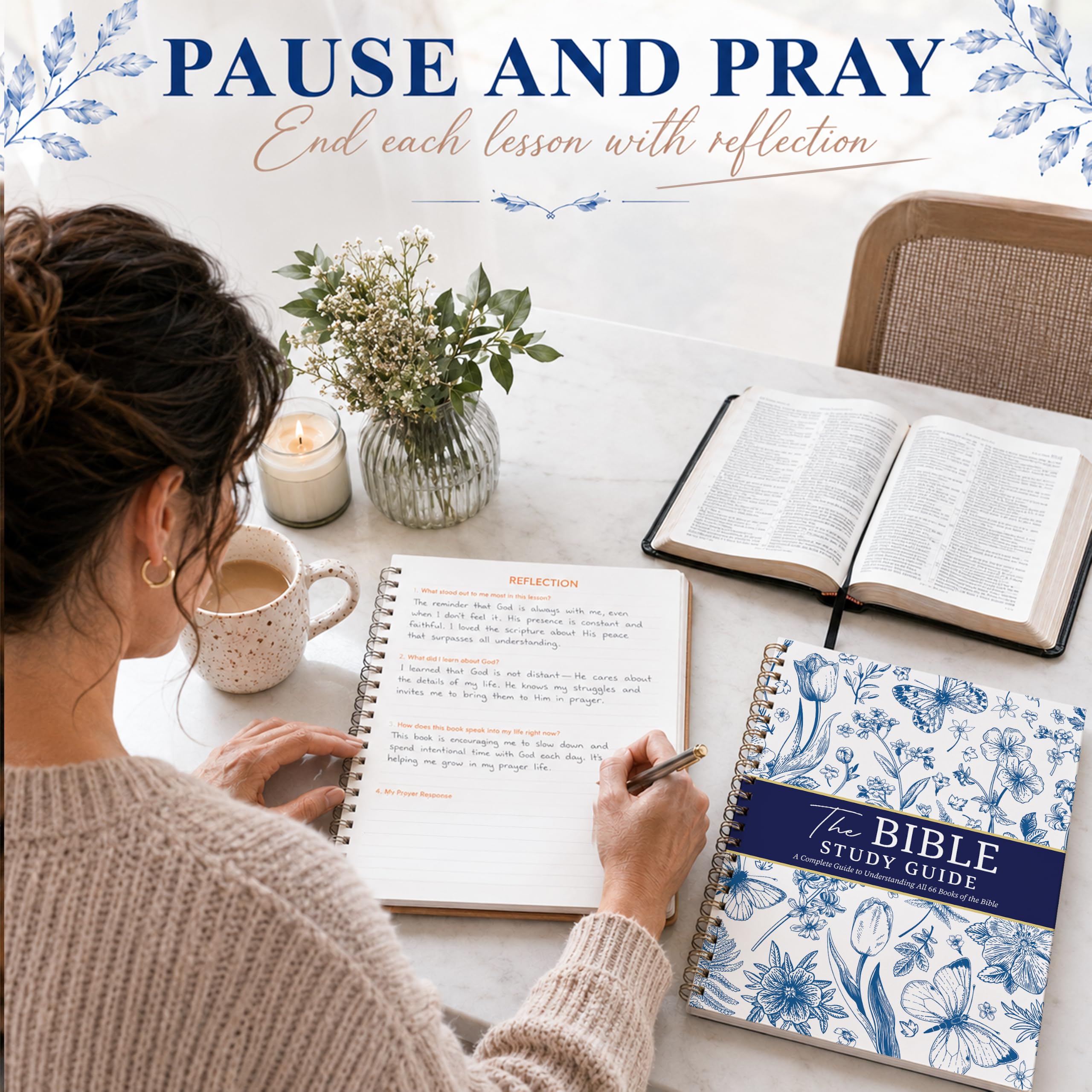 UnimaxPrint Guida allo studio della Bibbia per donne, floreale blu francese Tutti i 66 libri | Diario rilegato a spirale, 21,6 x 27,9 cm, adatto per principianti, con note di applicazione e riflessione, regali cristiani