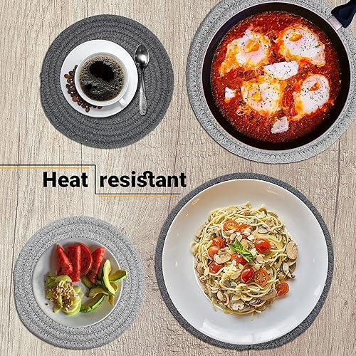 Miniatura 9 de Juego de 4 salvamanteles para ollas y sartenes calientes (dos de 9 pulgadas + dos de 7 pulgadas)  Salvamanteles de tejido de hilo de algodón 100%
