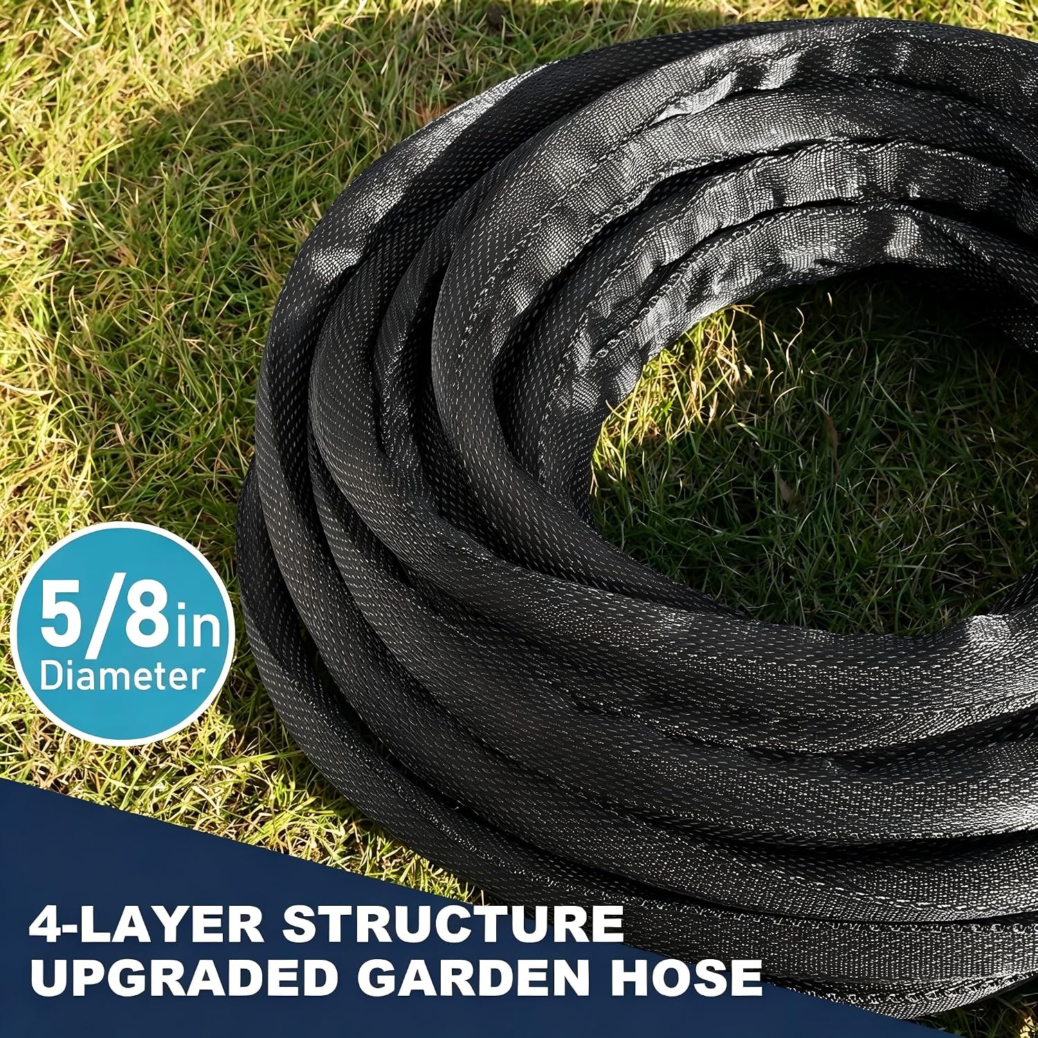 100FT Black Garden Hose, Lightweight No Kink Water Hose with 10 Function Spray Nozzle, 3/4 Inch Rust-Proof Aluminum Leak-Proof Connector for Yard Garden RV Outdoor Watering image 3