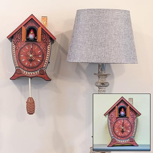 Miniatura 2 de Mark Feldstein & Associates Reloj de cuco con sonido de pared cardenal tradicional estilo chalet, 17 x 8 x 5 pulgadas