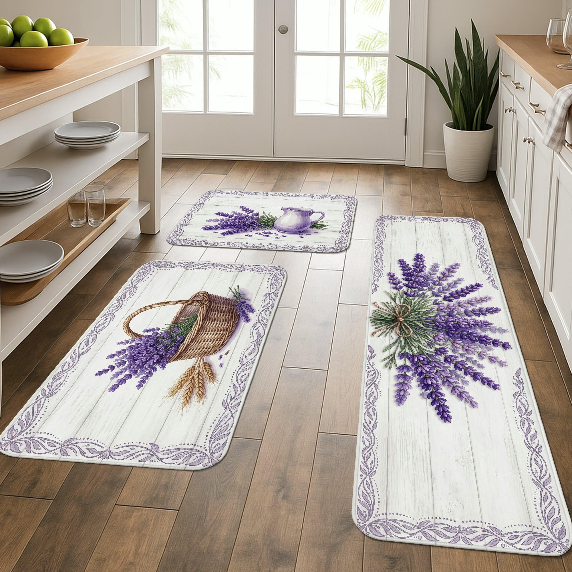 Tapetes de cocina florales de tres piezas para fregadero y lavadero