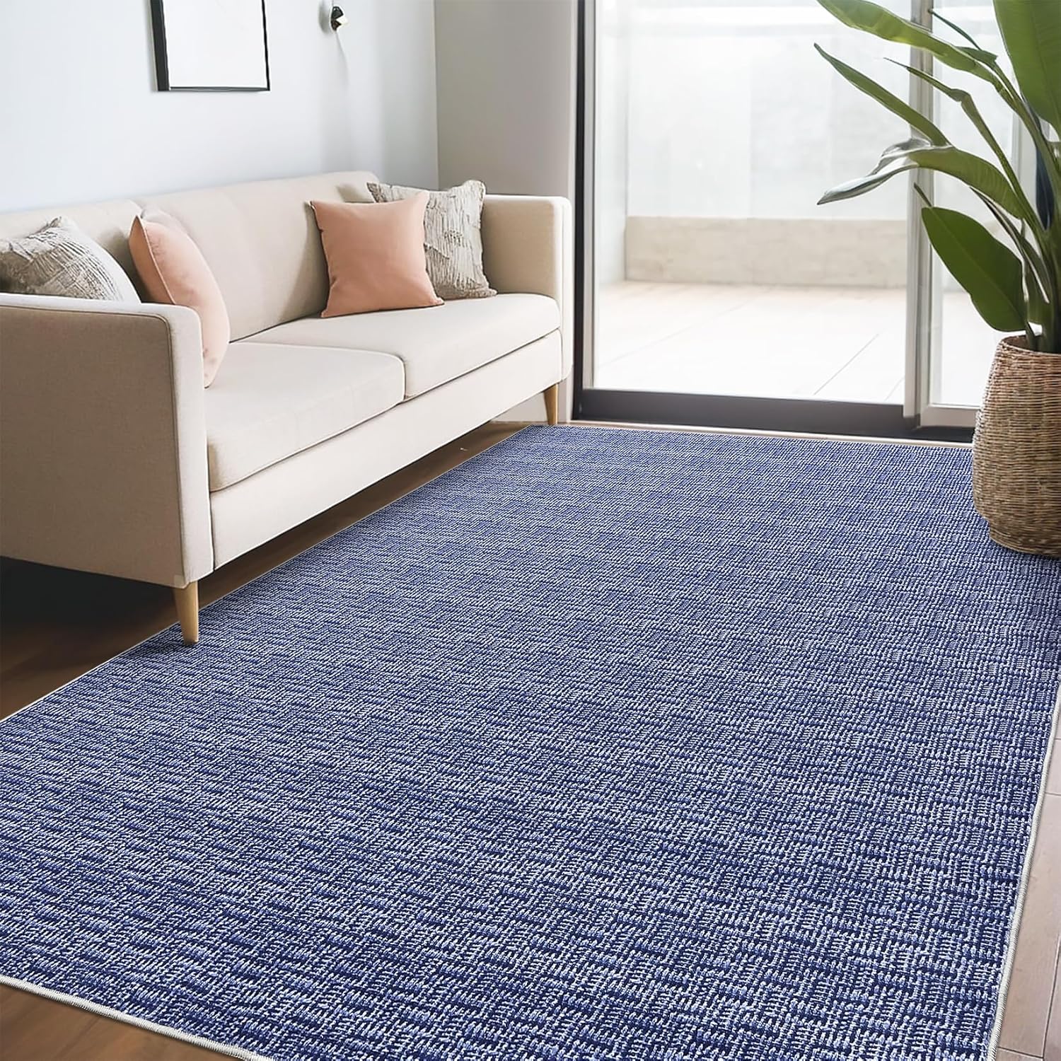 Modern Runner Rug 2x6 Washable Rug Runner Solid Woven Print Hallway Runners Indoor Soft Entryway Rug Non Slip Non-Shedding Low Pile Foldable Kitchen Rug Runner for Laundry Bedside Blue
