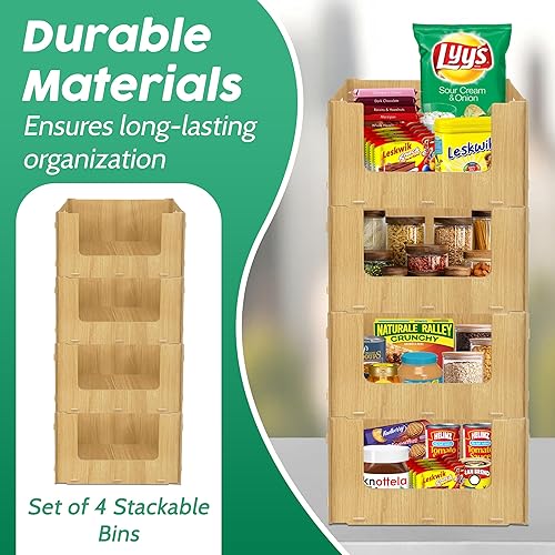 Miniatura 6 de TidyFriend - Contenedores apilables de plástico para despensa, paquete de 4 contenedores apilables para organizar alimentos, cocina y artículos