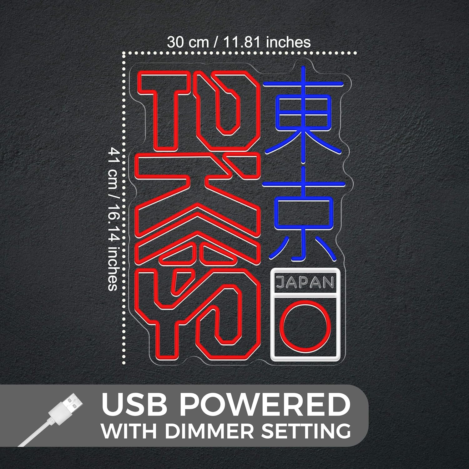 Tokyo Neon Sign Dimmable Vibrant Japanese Kanji Art for Room Decor LED Neon Light Up Hanging Sign for Bar Pub Party Bedroom Home Decor 11.81"x16.14" - Image 2