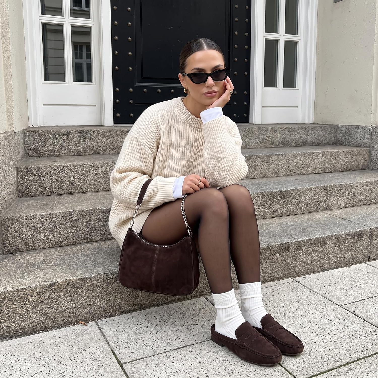 CUSHIONAIRE Heritage Genuine Leather Suede Loafer Mules for Women