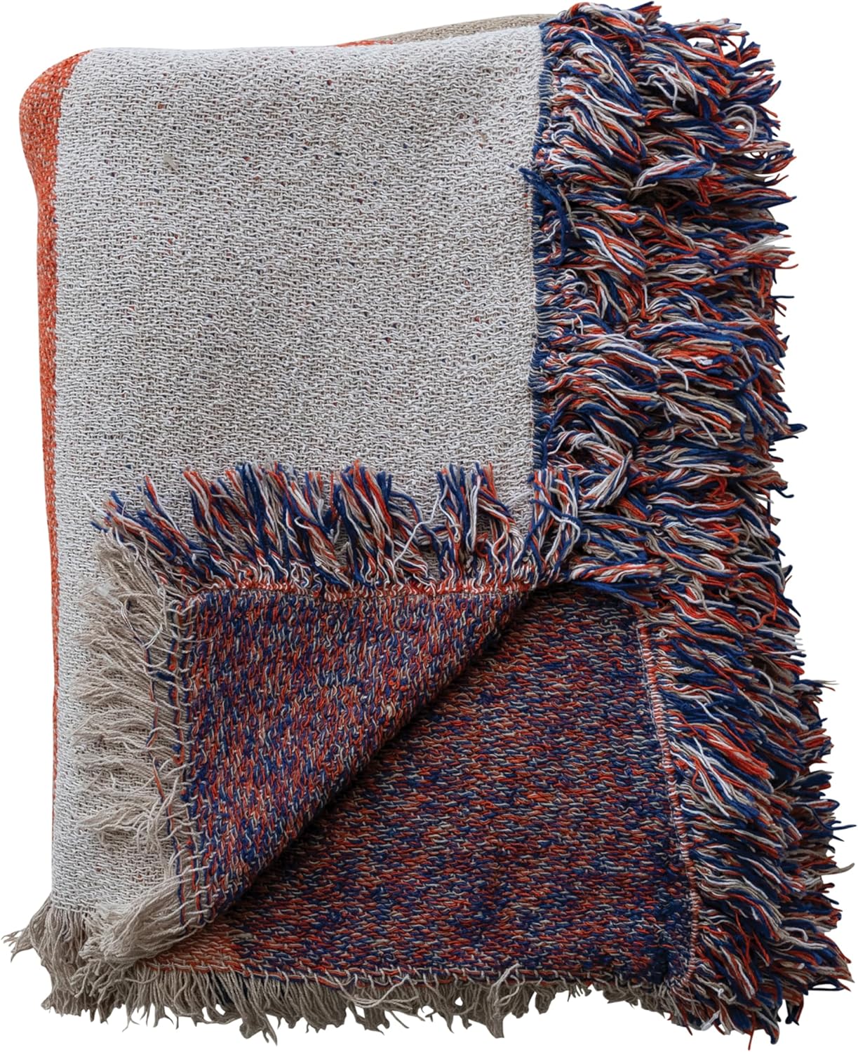Bloomingville Woven Cotton Blend Throw with Abstract Design and Fringe, Multicolor - Image 8