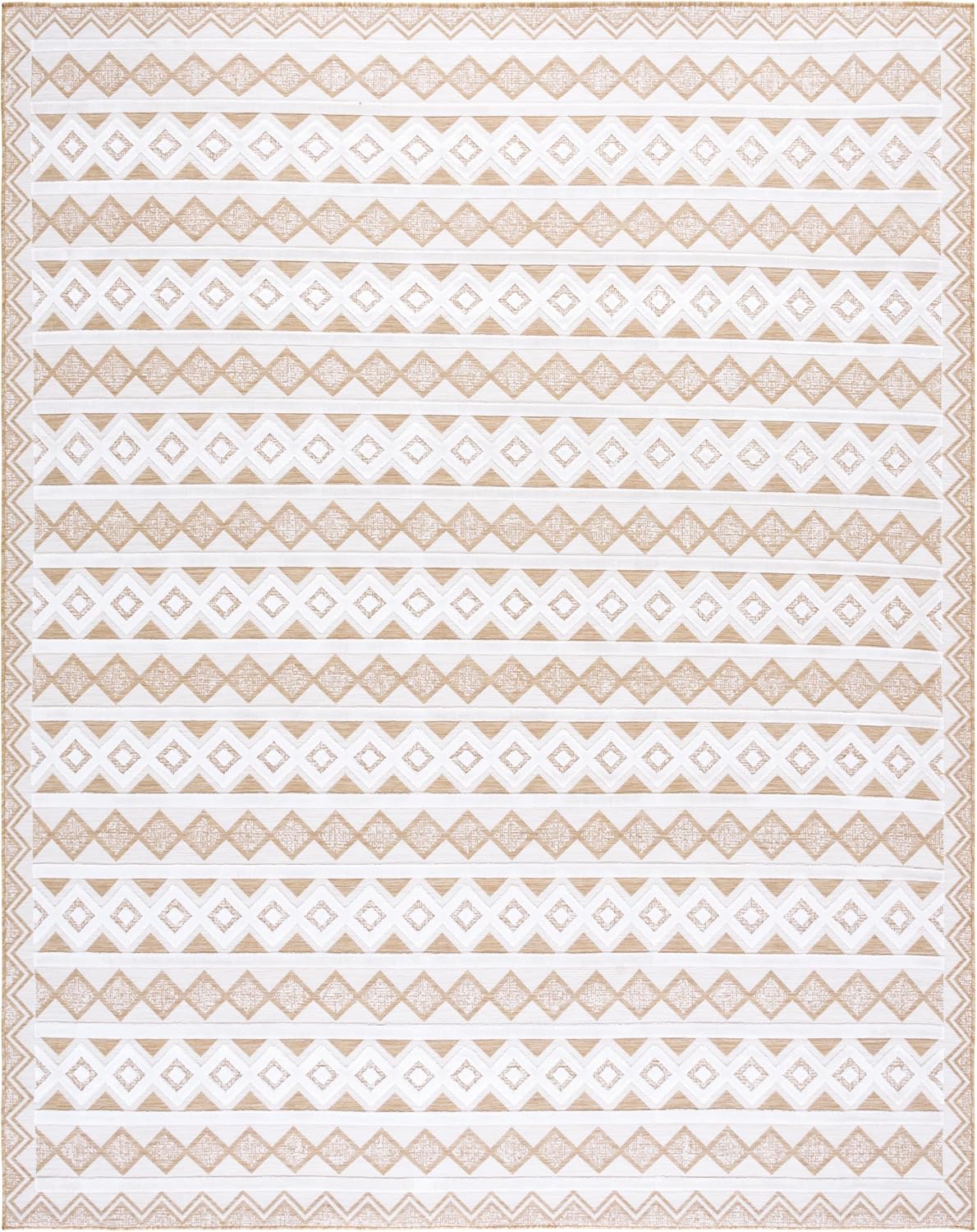 SAFAVIEH Washable Rug Outdoor Cabana Collection - 8' x 10', Natural & Ivory, Non-Shedding & Easy to Clean, Ideal for Patio, Backyard, Mudroom (CBN418B)