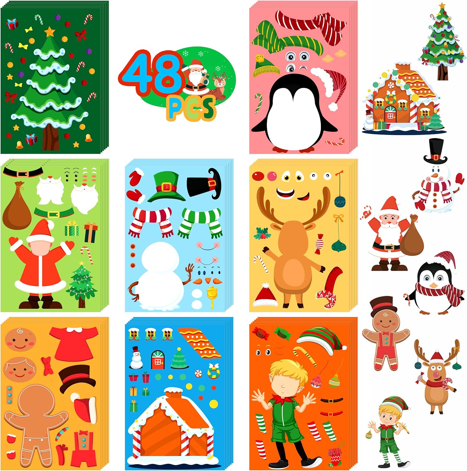 48 Sheets Christmas Stickers Crafts for Kids Toddlers, Make Your Own