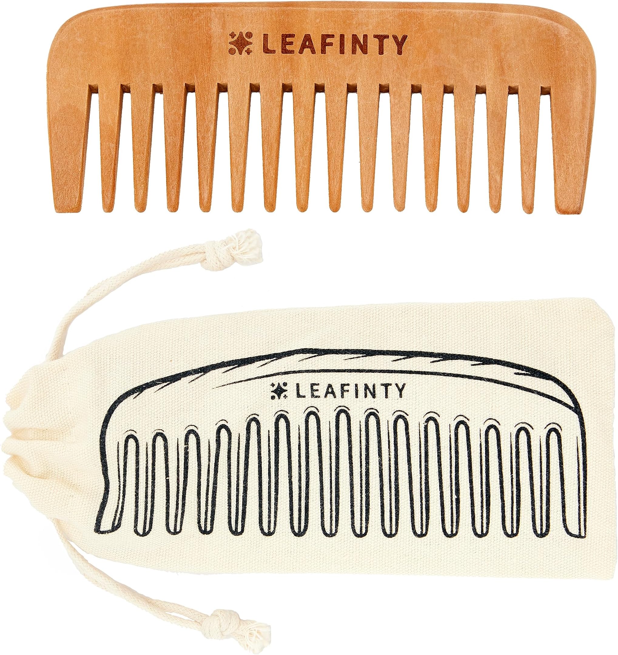 Wide Tooth Comb for Curls & Straight 100 Natural Wooden