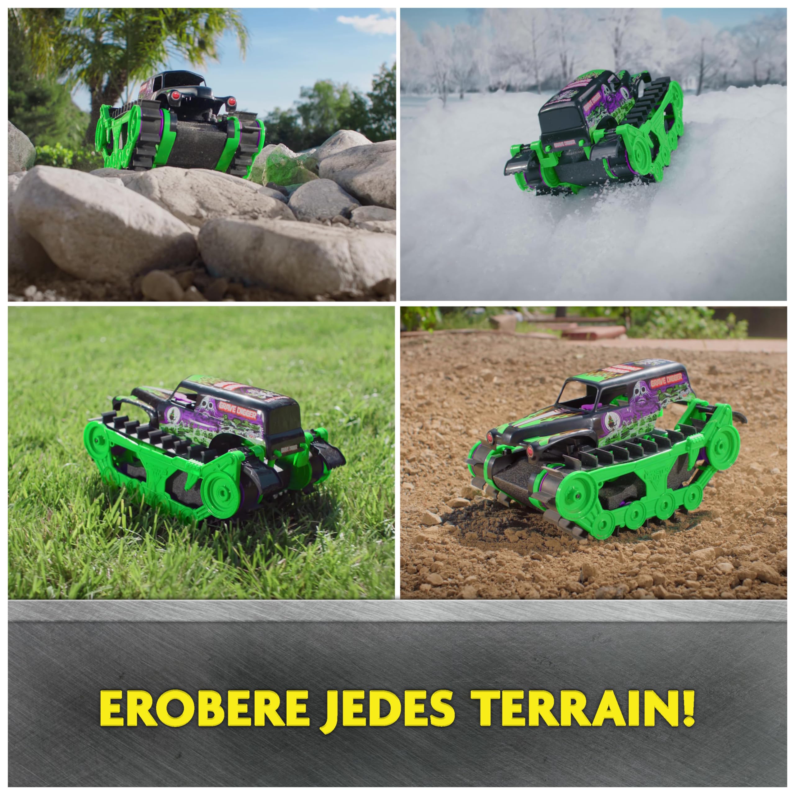 Monster Jam, Grave Digger Trax - RC Monster Truck Kettenfahrzeug Maßstab 1:15, All-Terrain-geländegängig an Land und im Wasser - für Jungen und Mädchen ab 4 Jahren