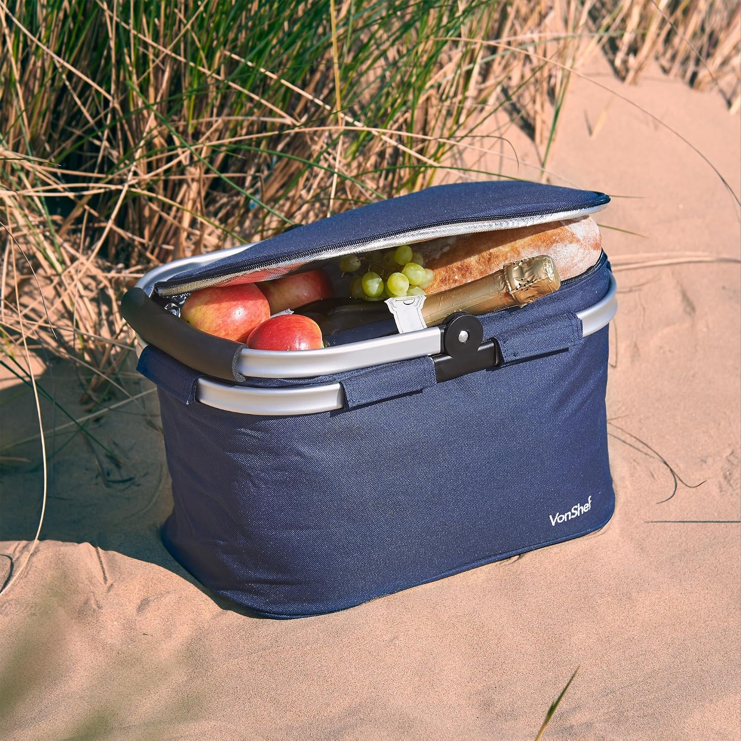 VonShef Foldable 22L Insulated Large Cooler Bag - Navy