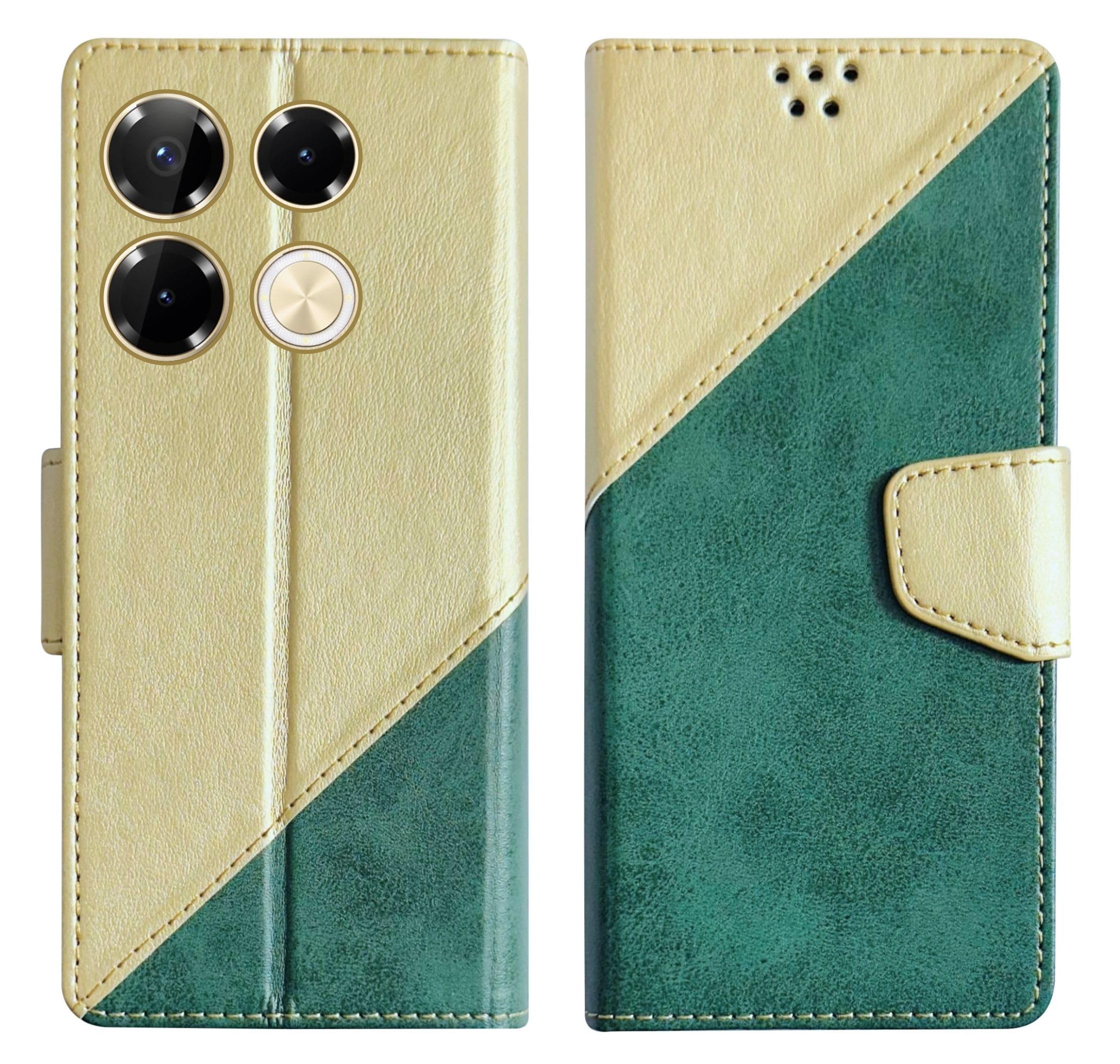 Faux Leather Flip Cover For Infinix Note 40 Pro 5G Back Cover Case With Magnatic Closure | Inbuilt Stand | Card & Money Pocket (Multigreen)