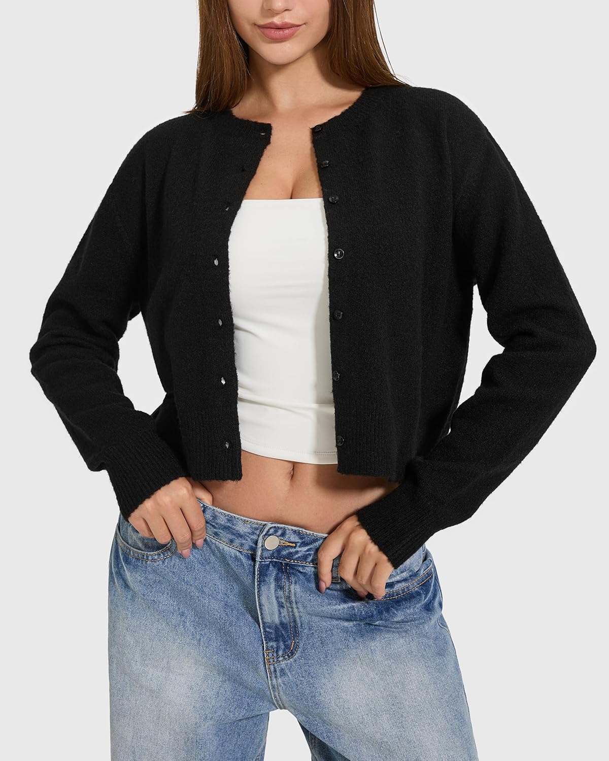 MOOSLOVER Women Cropped Cardigan Sweaters Long Sleeve Button Up Fall Fashion Knit Top Trendy Y2k Outfits - Image 2