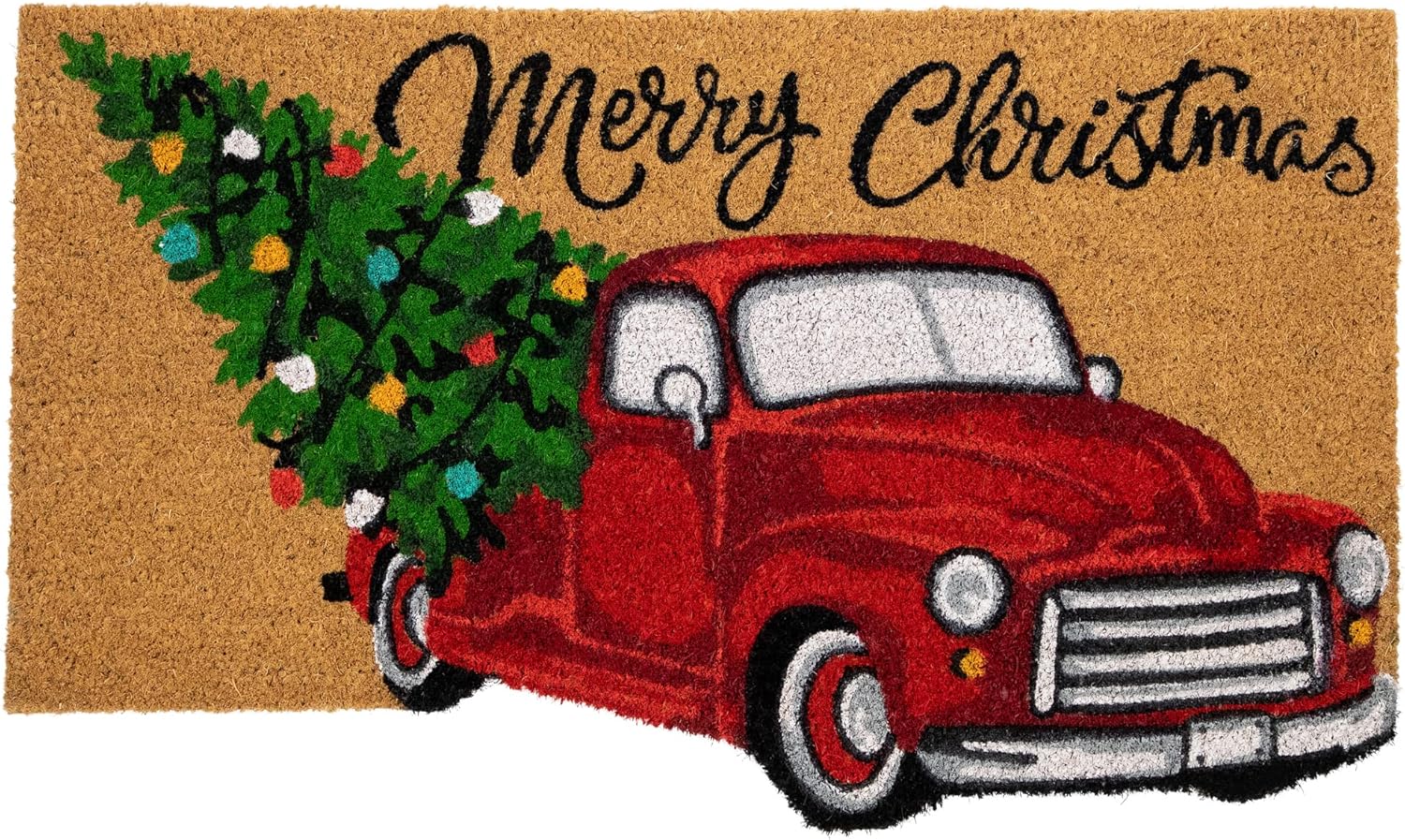 Northlight Red and Green Vintage Truck Merry Christmas Outdoor Coir Doormat 18" x 30"