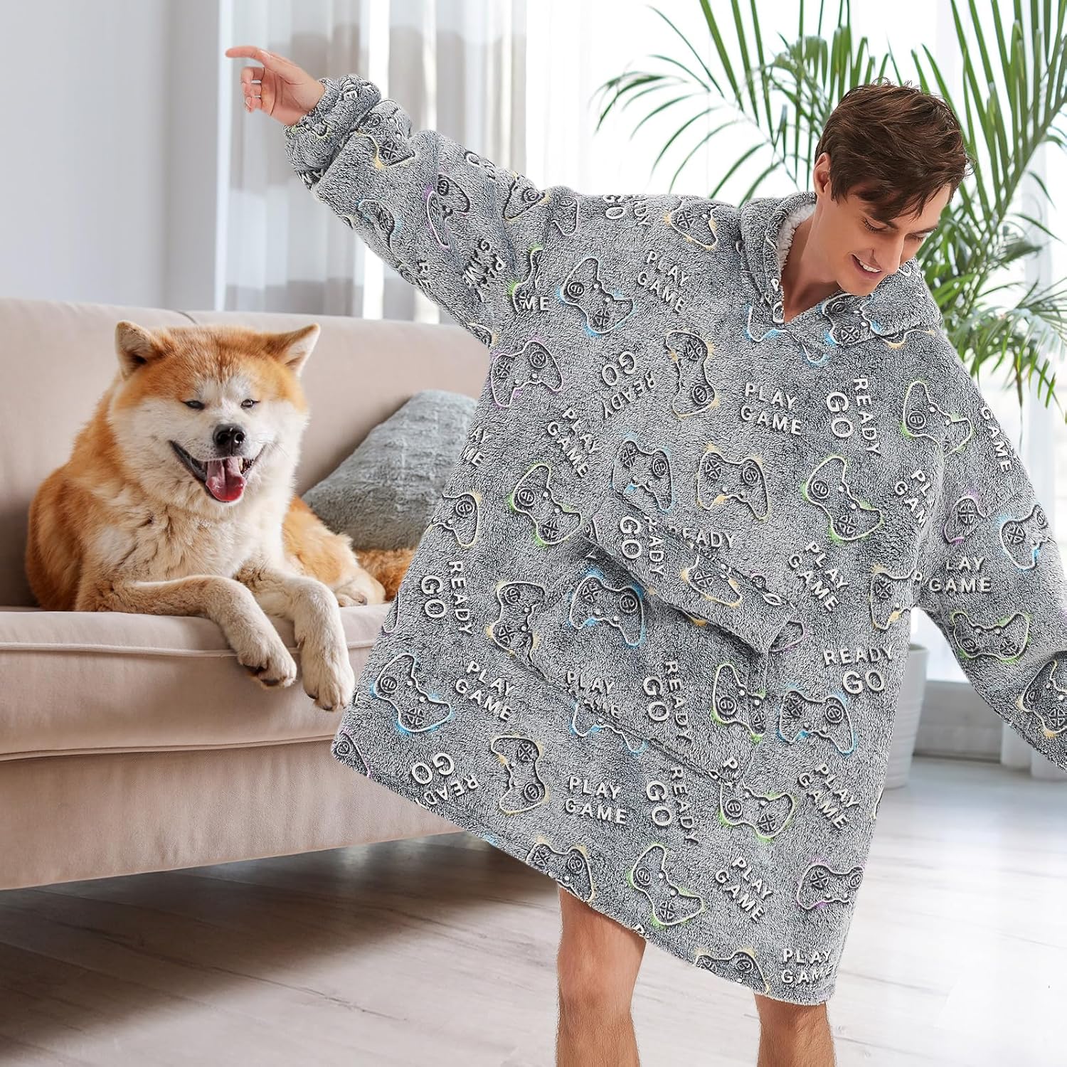 Fiosnow Glow in the Dark Game Controller Blanket Hoodies for Women and Men Adult Oversize Wearable Blanket Hoodies for Soft and Warm - Image 3