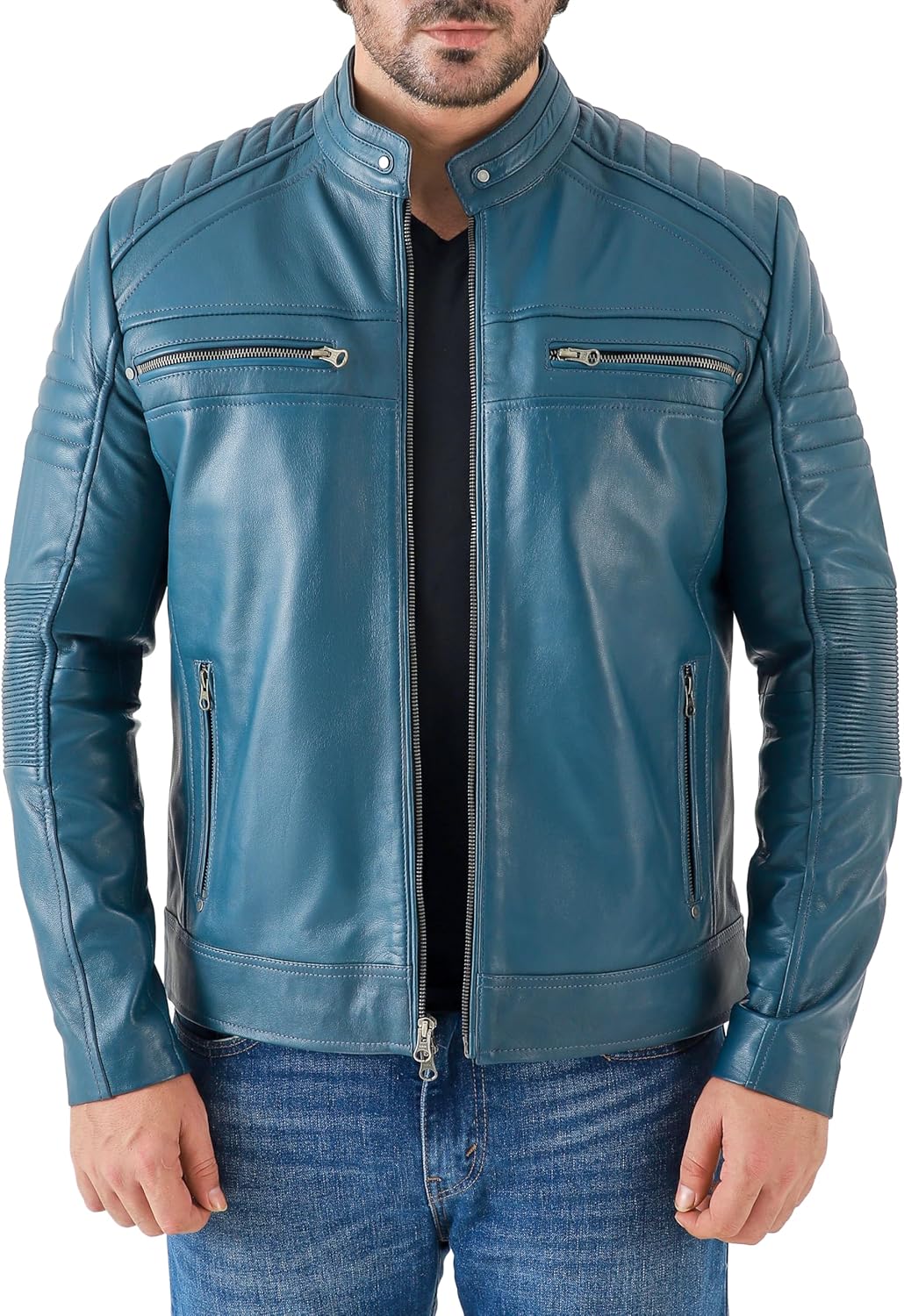 Jild Vintage Cafe Racer Leather Jacket Men - Hand Waxed Real Lambskin Leather Motorcycle Jacket