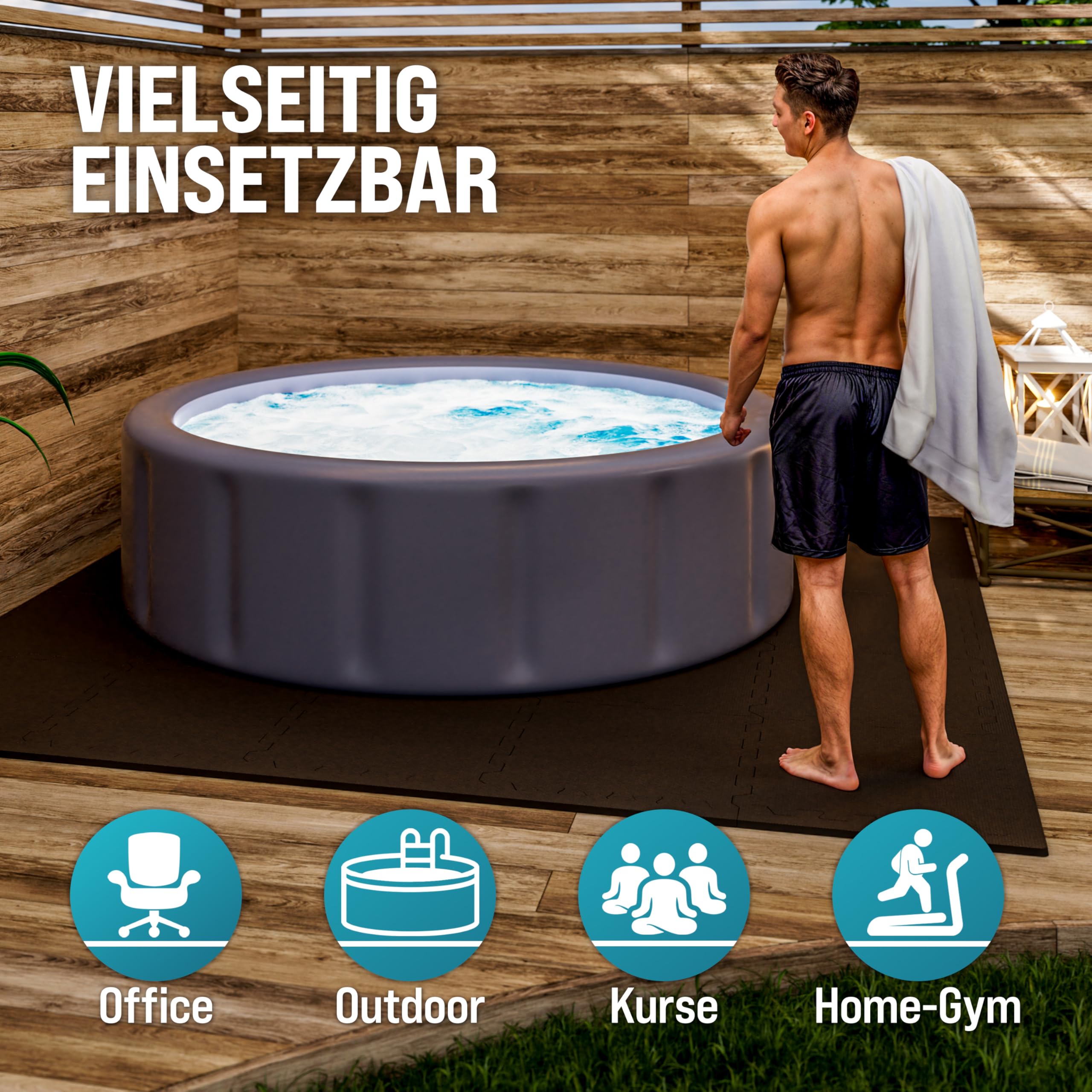 MONZANA® 18x Bodenschutzmatten Fitness & Pool mit Randstücken 30 x 30 cm 1,5 qm rutschfest Eva-Schaumstoff Puzzlematte Trainingsmatten Fitnessgeräte