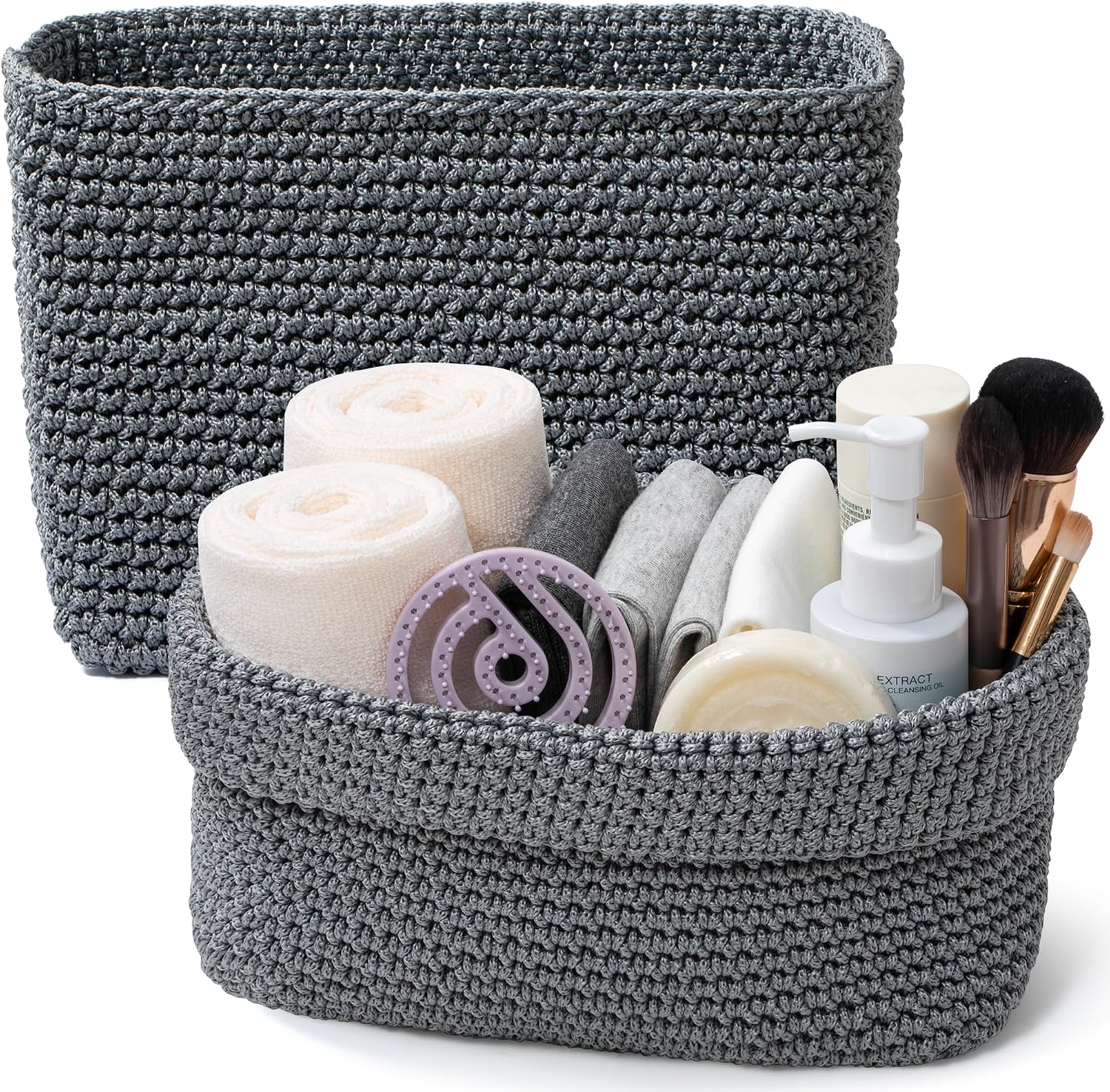 Soft Foldable Storage Baskets 2 Pack, Gray Organizer Bins for Drawers