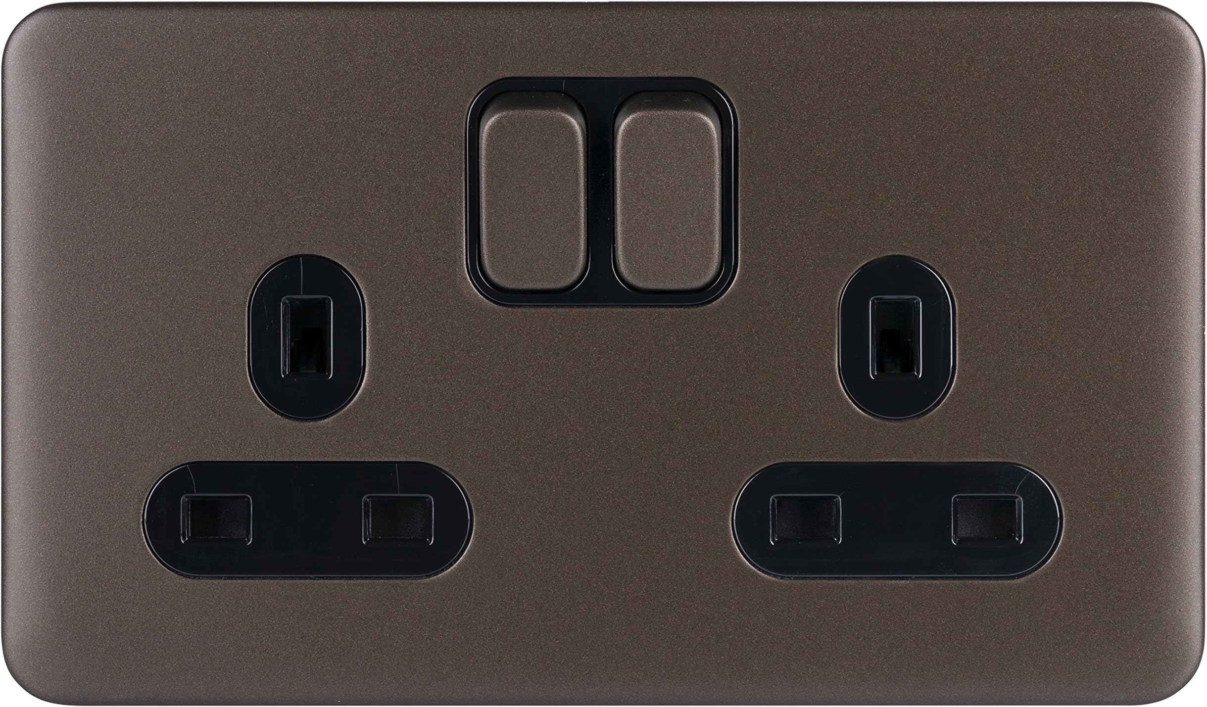 Schneider Electric Lisse Screwless Deco - Switched Double Power Socket, 13 A, GGBL3020BMB, Mocha Bronze with Black Insert