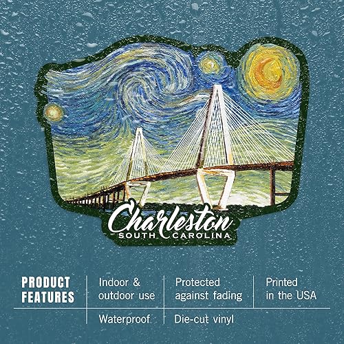 Miniatura 4 de Adhesivo troquelado Charleston, Carolina del Sur, noche estrellada, puente, adhesivo de vinilo de 1 a 3 pulgadas (calcomanía impermeable para