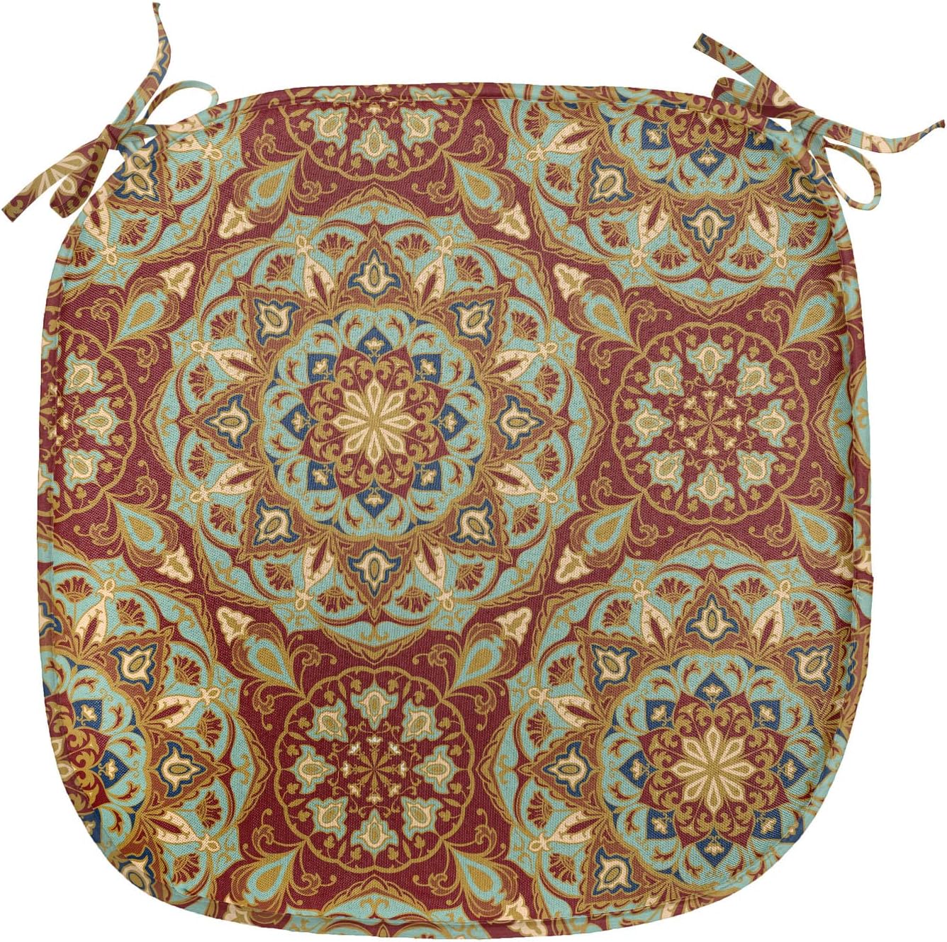 Ambesonne Mandala Chair Seating Cushion Set of 2, Abstract Flora Pattern Medieval Mosaic Tile Design, Anti-Slip Seat Padding for Kitchen & Patio, 16"x16", Pale Coffee Pale Blue