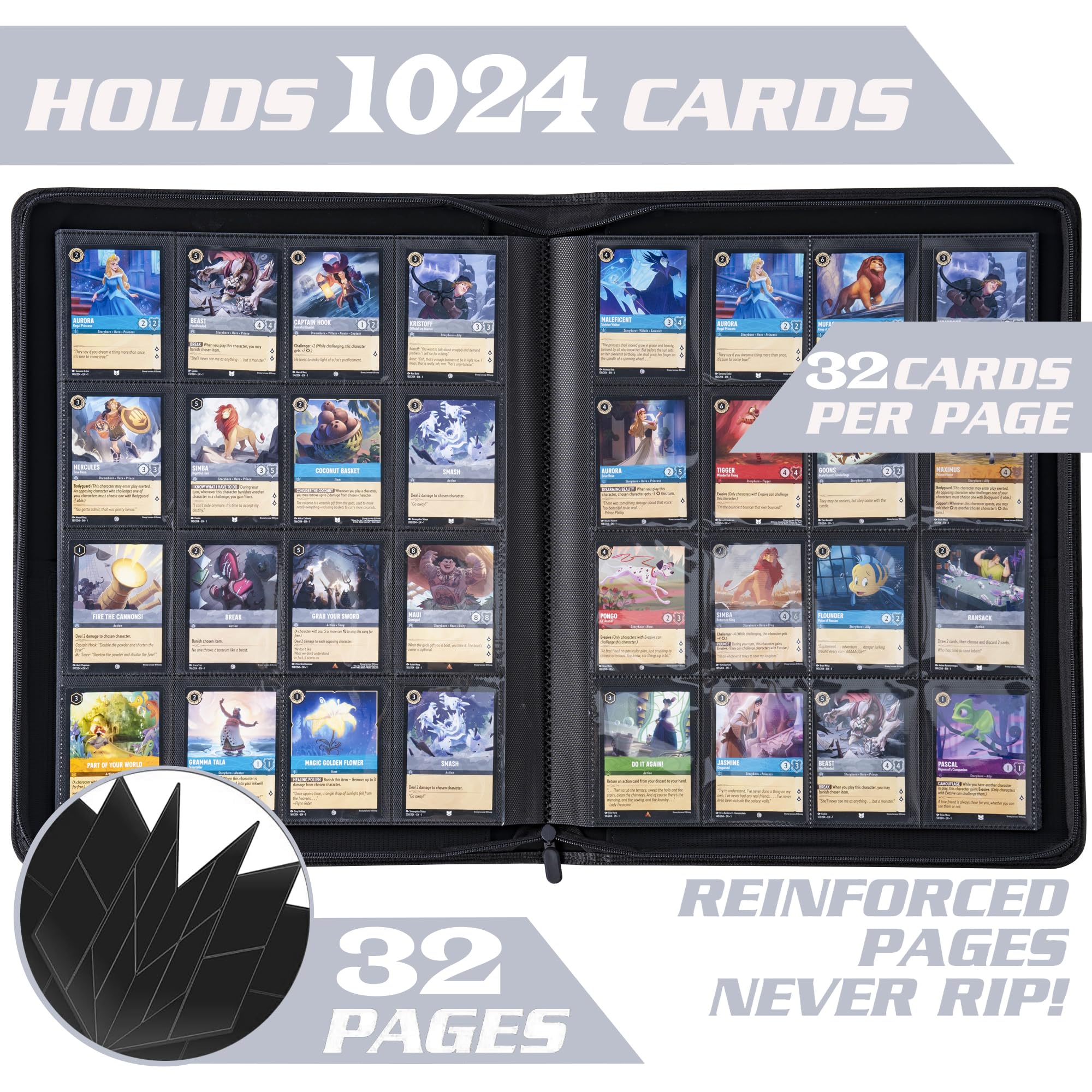 Amazon.com: Binder for Lorcana Cards, Premium 16 Pocket Trading Card Album  with Sleeves Compatible with 1024 Lorcana Cards, Tokens and Rules sheet
