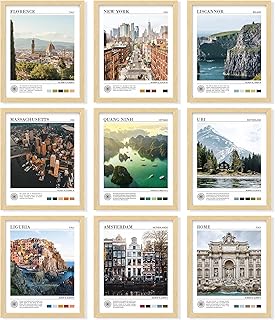 97 Decor Vintage Travel Wall Decor - Around World Travel Wall Art, Trendy City Wall Art Prints, Retro New York Europe Aesthetic Destination Pictures (8x10 Unframed)