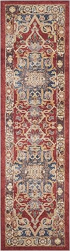 Miniatura 2 de SAFAVIEH Bijar Collection BIJ605R - Alfombra tradicional oriental, envejecida, no desprende pelusa, 2 pies 3 pulgadas x 8 pies, color rojo y azul