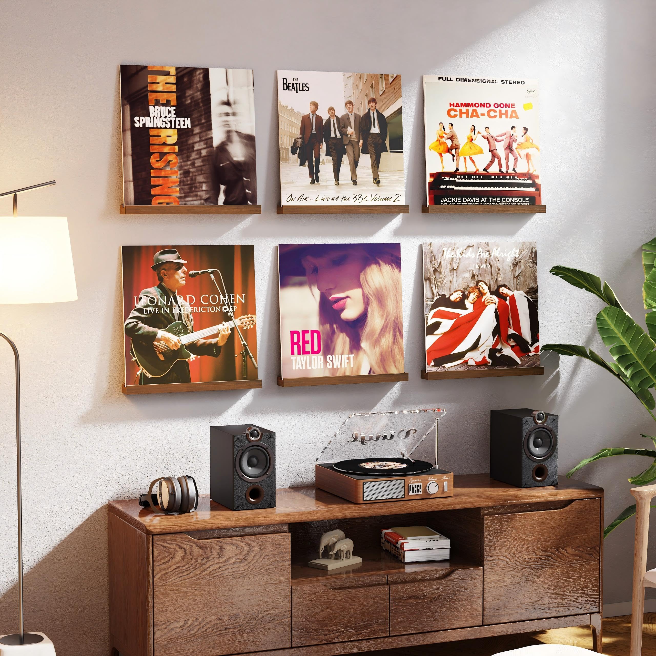 6 Stück Schallplatten Wandhalterung, Holz Vinyl Halter, Schallplatten Regal Halter Wand, Vinyl Wandhalterung, Zur Platzierung Von Schallplatten, CD, Fotoalben Und Sammlungen(Nussbraun)
