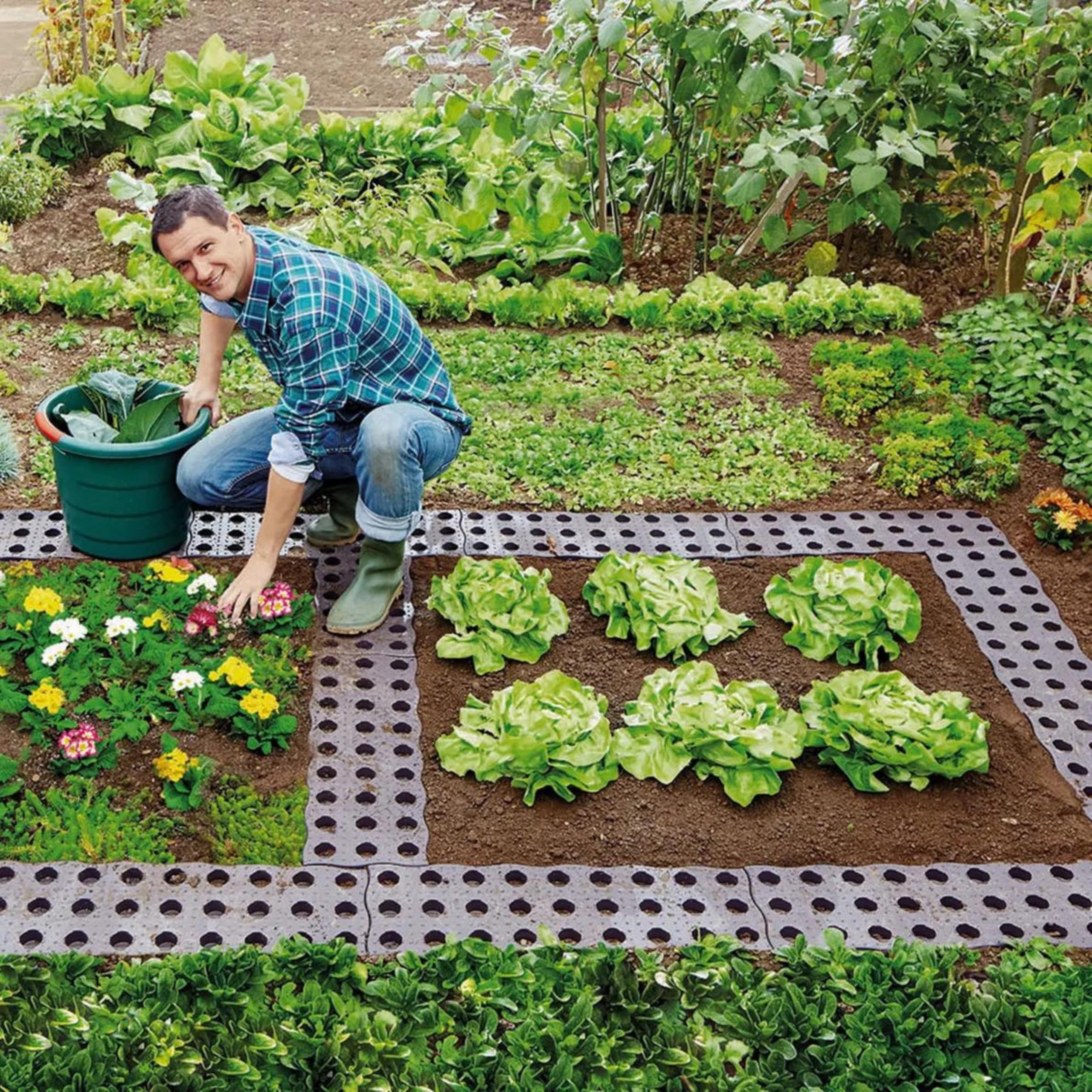 UPP Beetplatten, Gartenplatten Maxi 4 Stück- rutschfest, Trittsicher, Wetterfest - Modular erweiterbar mit einfachem Klicksystem, flexibel einsetzbar im Beet, Gewächshaus - 70x24x2,5 cm