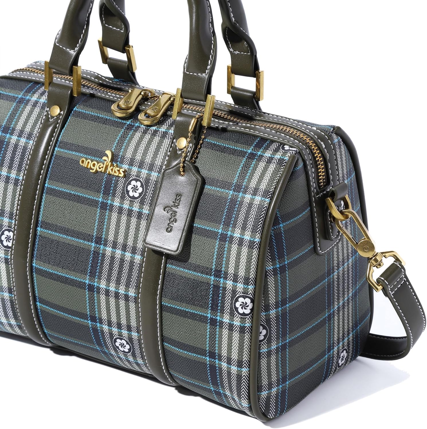 Angel Kiss Women Satchel Purses and Handbags Vegan Leather Boston Barrel Bag Top Handle Shoulder Purse with Crossbody Strap | Vegan Leather, Top Handle, Crossbody Strap - Image 3