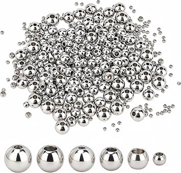 UNICRAFTALE 330pc 6 Sizes Stainless Steel Beads 2-7mm Diameter Small Hole