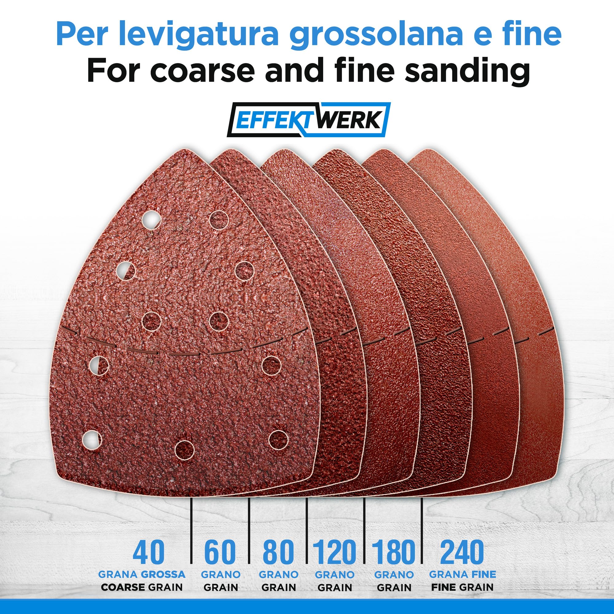 Carta Abrasiva Delta - Confezione da 24, 11 Fori - Tamponi Abrasivi Triangolari 105 x 152mm per Levigatrici Triangolari - Varie Grane (40, 60, 80, 120, 180, 240)