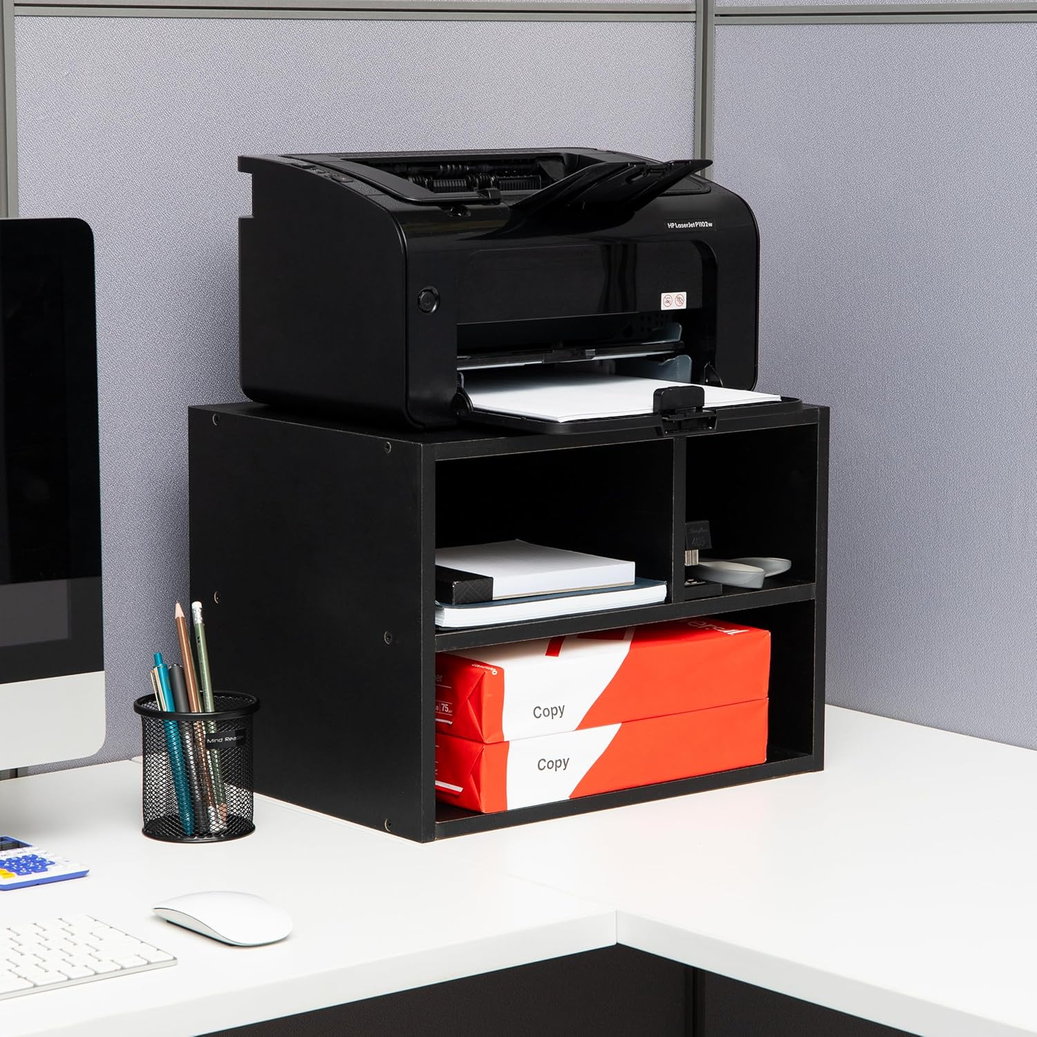 Mind Reader Rolling Printer Cart, Utility Cart, Printer Stand, Under Desk Storage, Office, MDF, 16" L x 12" W x 13.75" H, Black