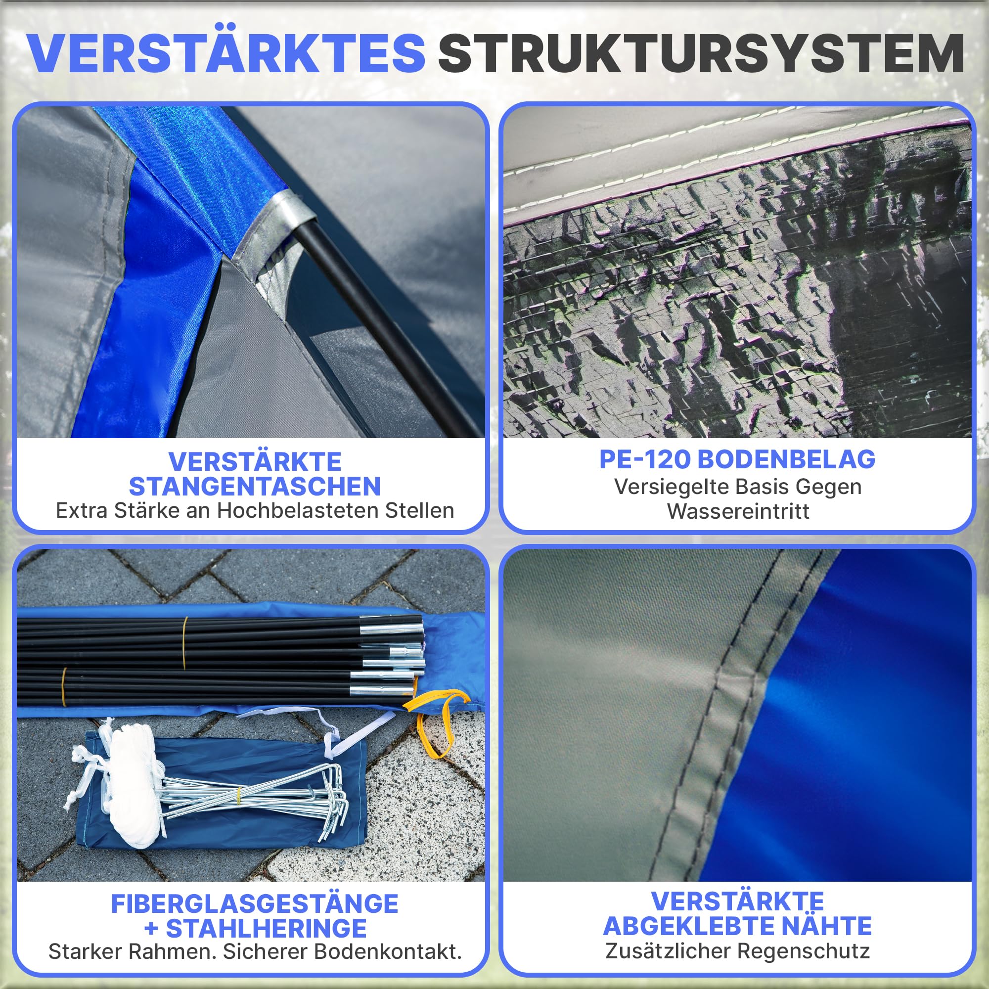 Touristenzelt, Familienzelt, Tropical, für 3-4 Personen, wasserdicht 3000m, geklebte Nähte, CA0013