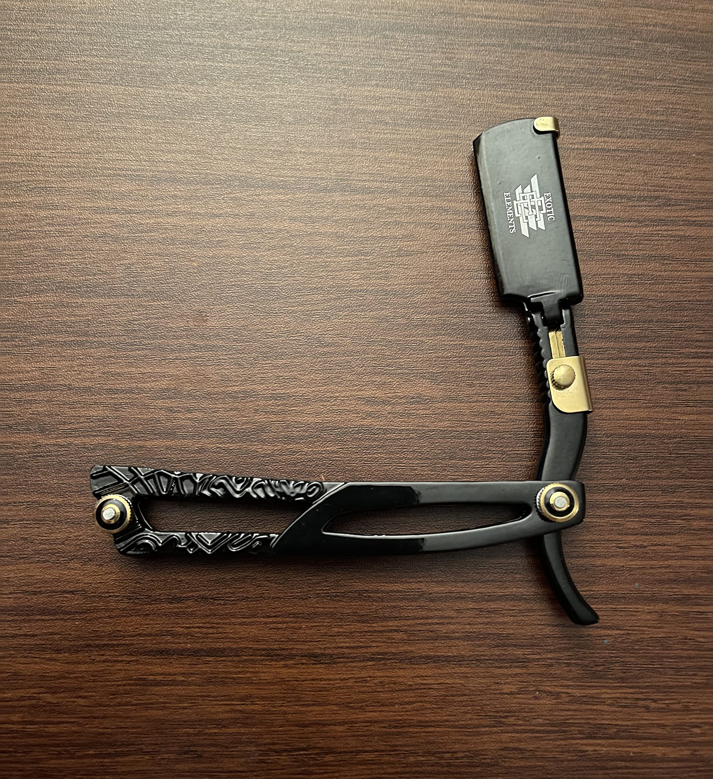 All Purpose Shaving Grooming Mustache Shaving Straight Edge Razor With Free Blade Black and GoldRazor