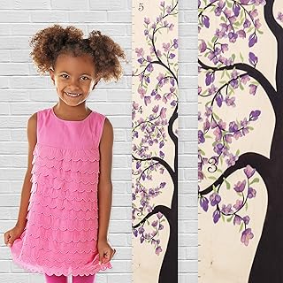 HEADWATERS Studio Wooden Ruler Growth Chart for Girls - Height Chart & Height Measurement for Wall - Kids Nursery Wall Decor and Room Hanging Wall Decor - Floral Theme - Tree of Life Pink