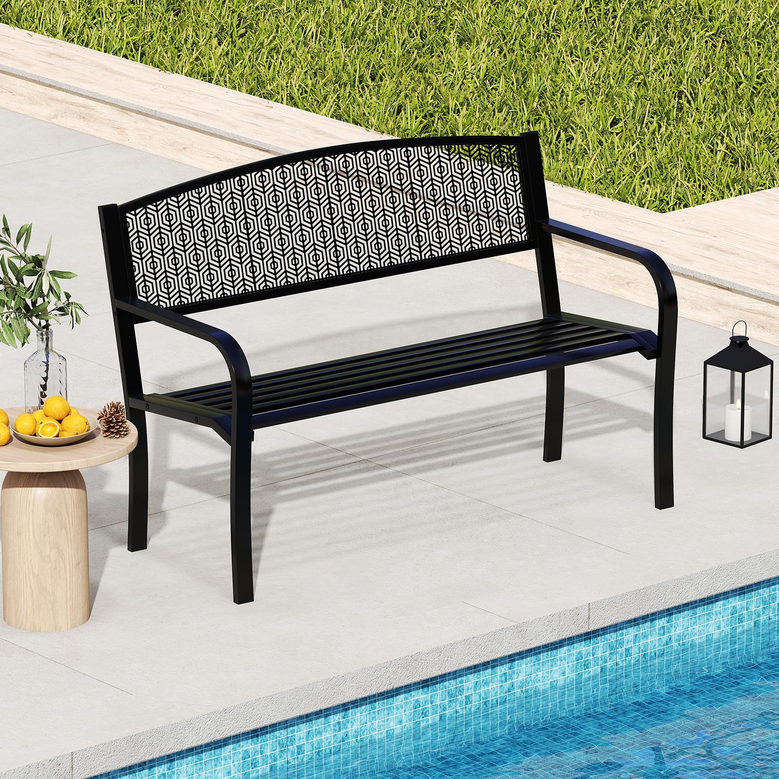 COSTWAY Banco Jardin para 2-3 Plazas, Banco Exterior de Metal, Brazos Curvos y Respaldo Clásico, Terraza Patio Balcon, Carga 300kg, 128 x 60 x 86 cm (Negro)