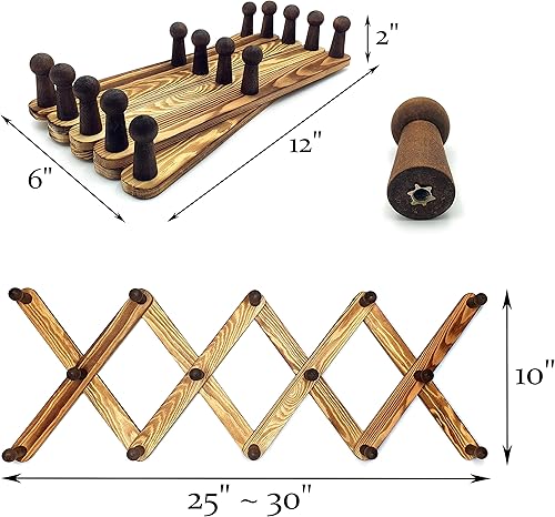 Miniatura 3 de Mercurial Trade Perchero redondo de madera expandible en forma de palo  24 ganchos de madera de pino de acordeón montados en la pared  Clavijas