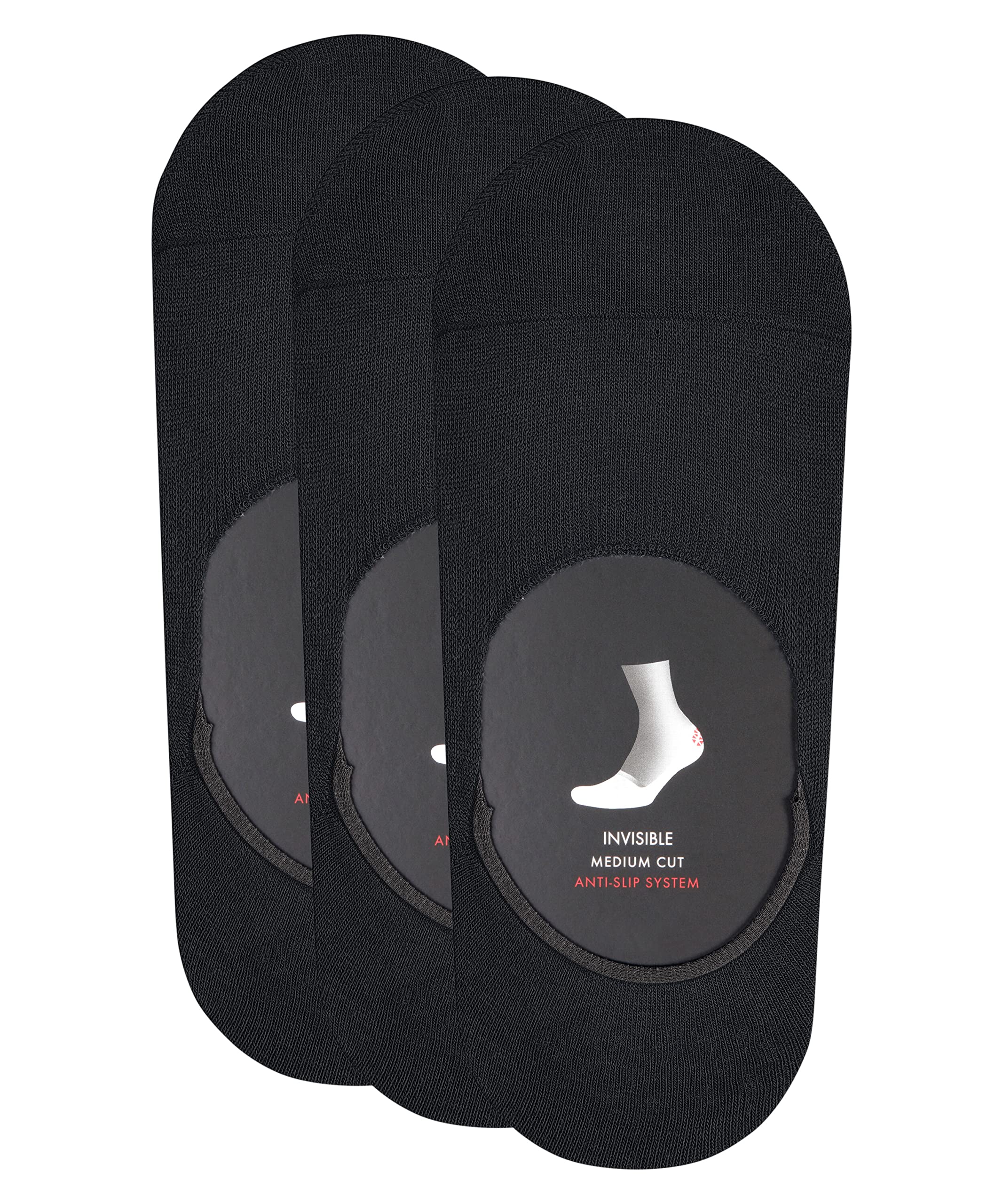 FALKE Mężczyźni Stopki Invisible Step Medium Cut Multipack M In bawełna niewidoczne jednokolorowe 3 Pak, Czarny Black 3000, 43-44