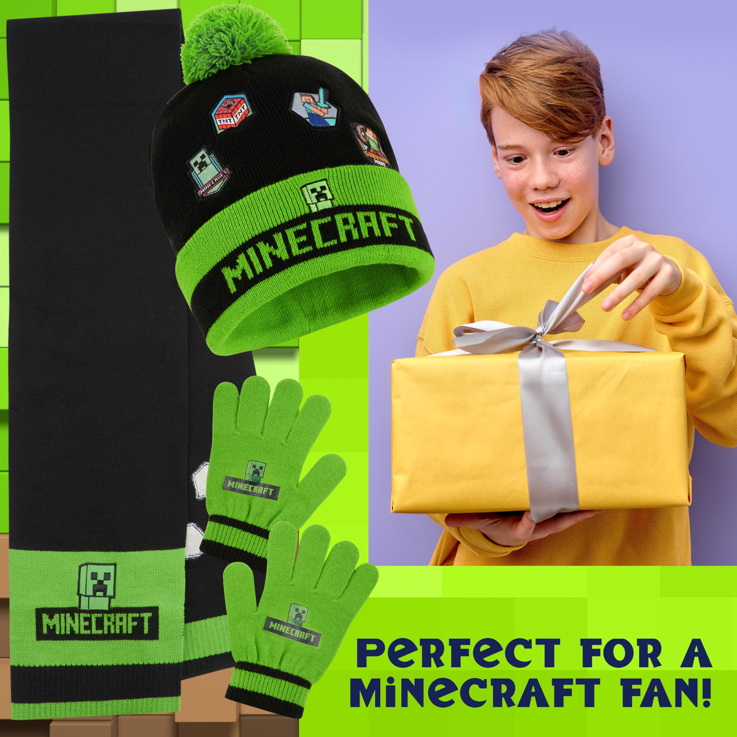 MINECRAFT Set Invernale Bambino, Creeper Accessori Invernali - Regalo Ragazzo