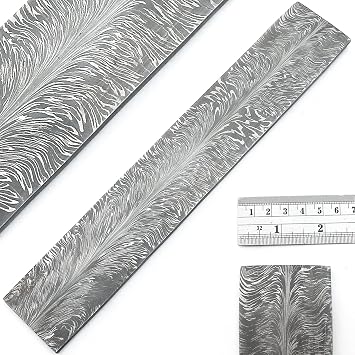 Damascus Steel Feather Damascus Billet for Knife Making, Swordsmithing, Jewelry Making & Decorative Metal Work