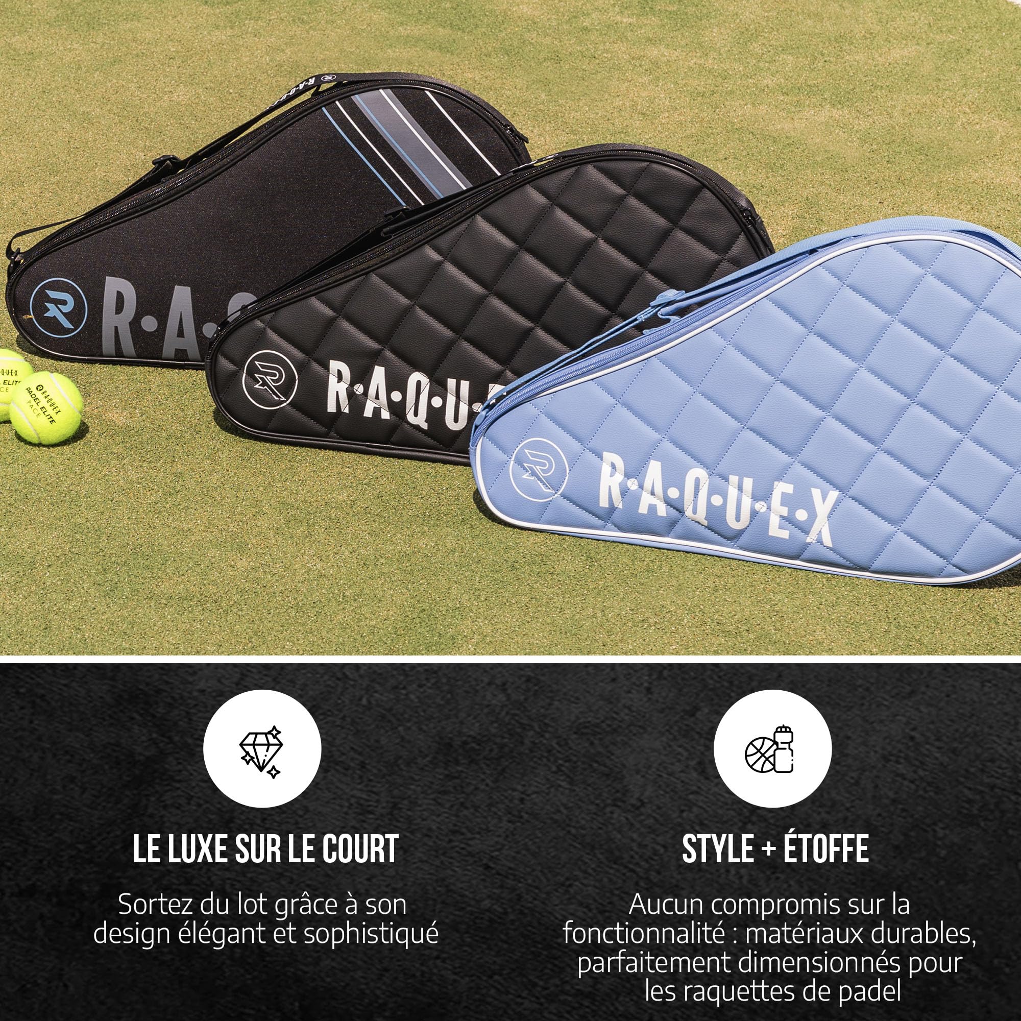 Sac pour raquette de padel Raquex élite : bleu ou noir, pour 1 raquette, sac de padel rembourré en similicuir pour hommes et femmes, protecteur de raquette de padel rembourrée, cadeau de padel de luxe